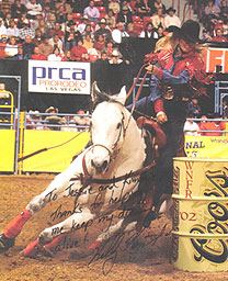 World Champion Barrel Racer, Kelly Kaminski of Bellville, Texas and her horse Rocky - "Jesse and Kimmi, Thank you for ke